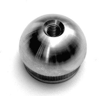 Edelstahl-Einschlagstopfen massiv für Rohr Ø 42,4 x 2,6 mm, Bohrung M8, kugelförmige Ausführung